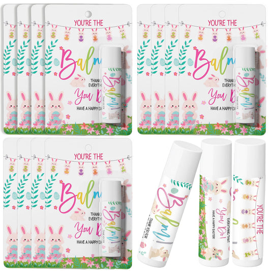 48 Pack Easter Basket Stuffers Lip Balm Gifts Bulk Easter Basket Fillers Party Favors for Adults Women Teacher Coworkers Thank You Gift Set You're the Balm Moisturizing Lip Care (Bunny)