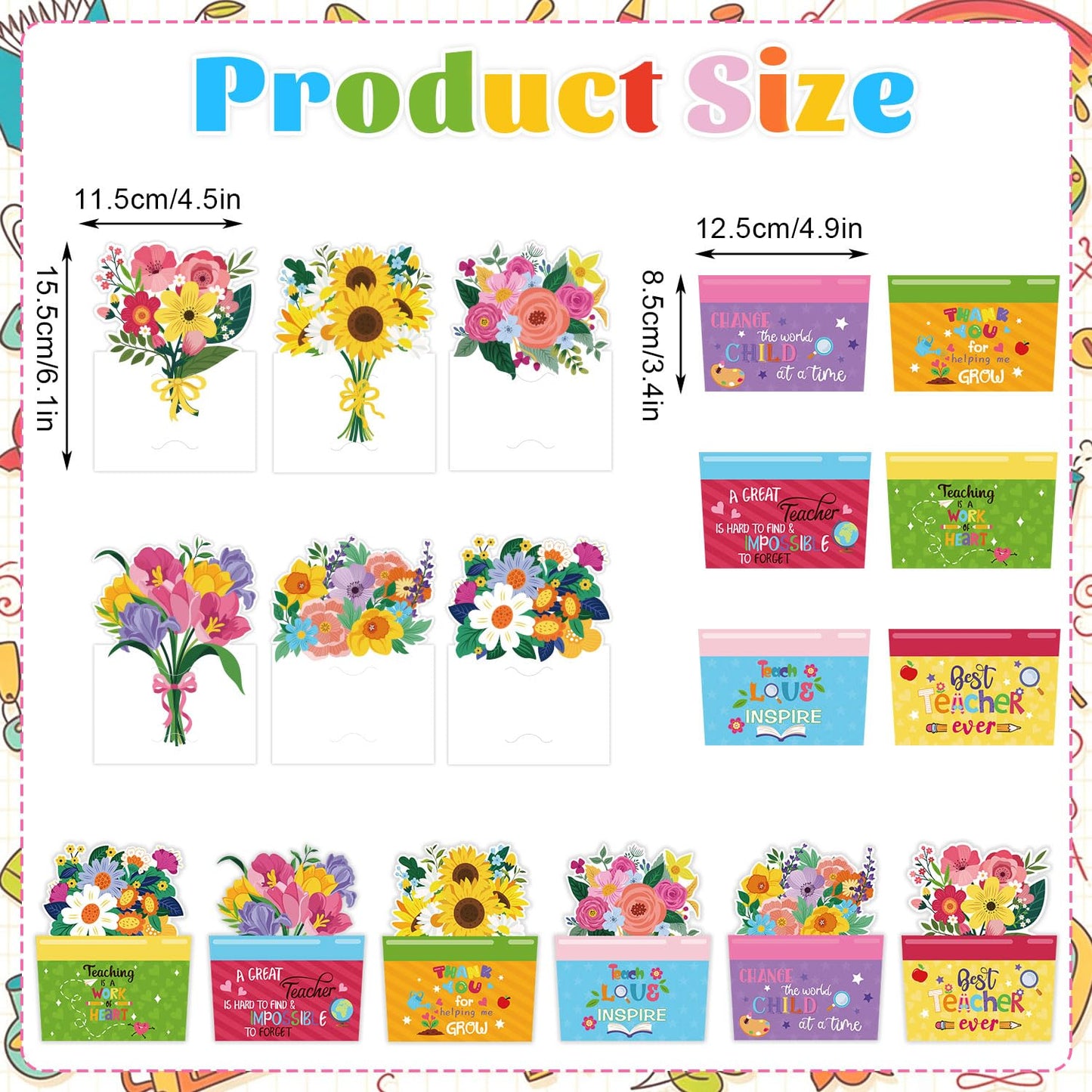 CCINEE 24pcs Teacher Appreciations Gift Cards Holder Bulk, Handmade Flower Money Greeting Card Sleeves for End of School Graduation Thank You Teacher Staff Gift