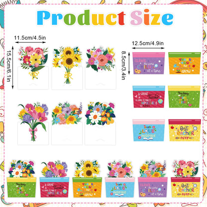 CCINEE 24pcs Teacher Appreciations Gift Cards Holder Bulk, Handmade Flower Money Greeting Card Sleeves for End of School Graduation Thank You Teacher Staff Gift