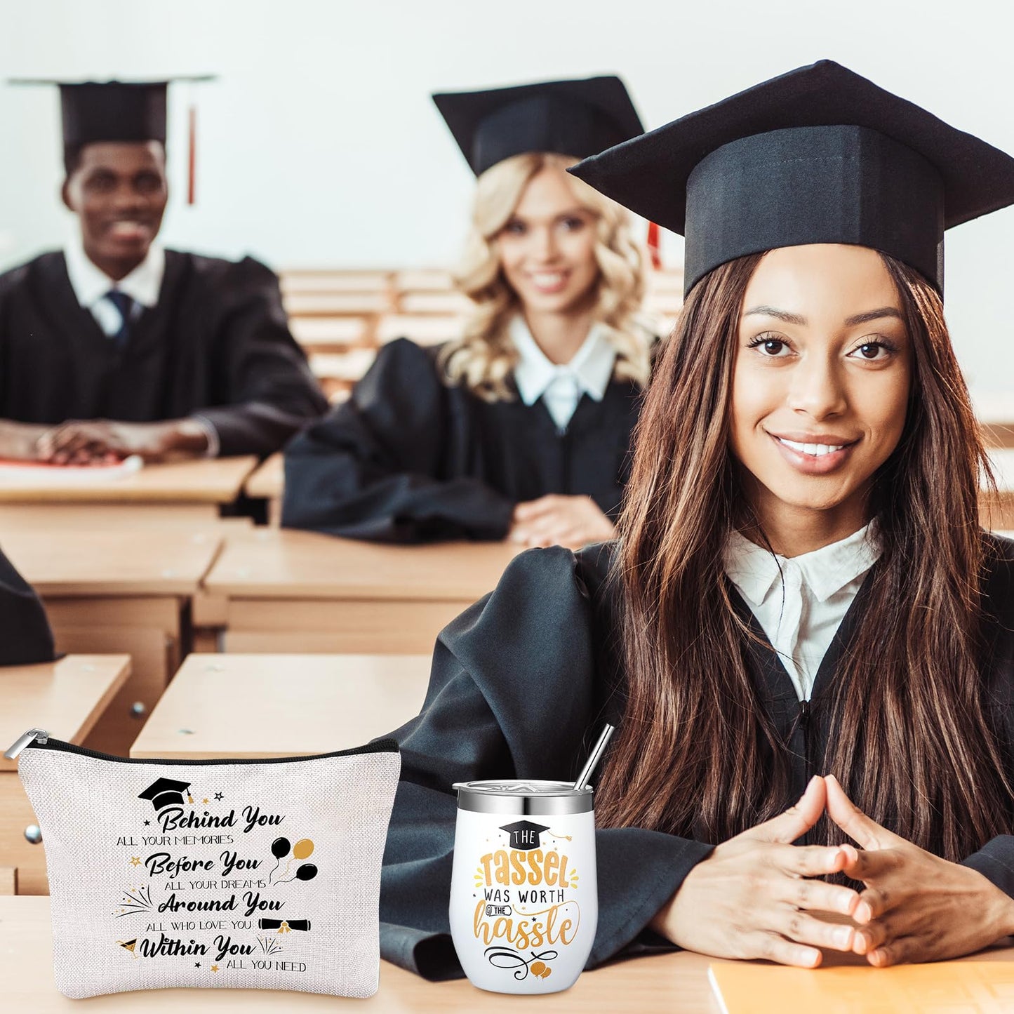 10 Pcs 2026 Graduation Gifts for Women Best College Grad Gifts Basket Master Degree Grad Gift Box Congratulations Gift for Class of 2026 College Masters Graduation(Classic,Black)