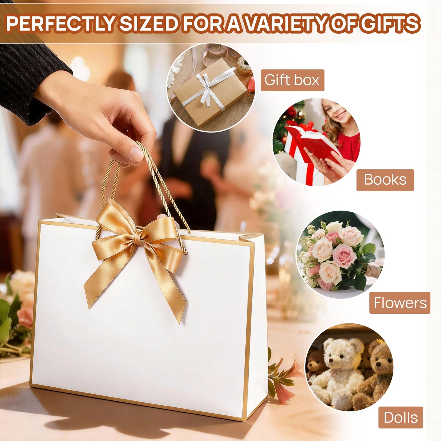 JOYIT 6 Pack Extra Large White Gift Bags - 17x5.5x12.6 Inch Gift Bags with Handles and Ribbon, XL Gifts Wrap Bags for Presents, Wedding, Birthday, Bridal Shower, Valentines Day, Baby Shower, Party