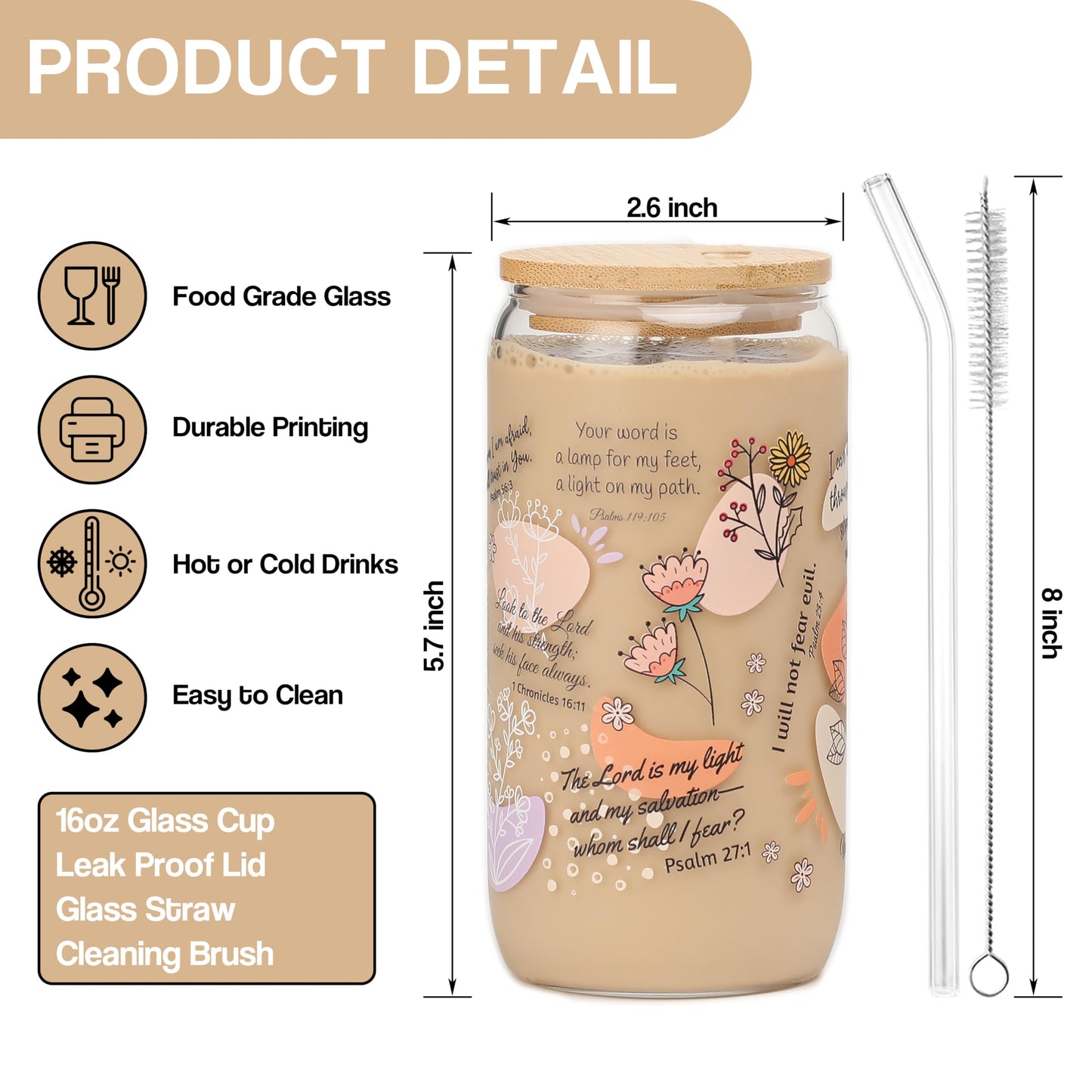 Christian Gifts For Women – Bible Verse Coffee Mug 16oz, My Daily Bible Affirmations Tumbler, Religious Gift & Bible Accessories for Sister, Wife and Friends, Iced Coffee Cups with Lid & Straw