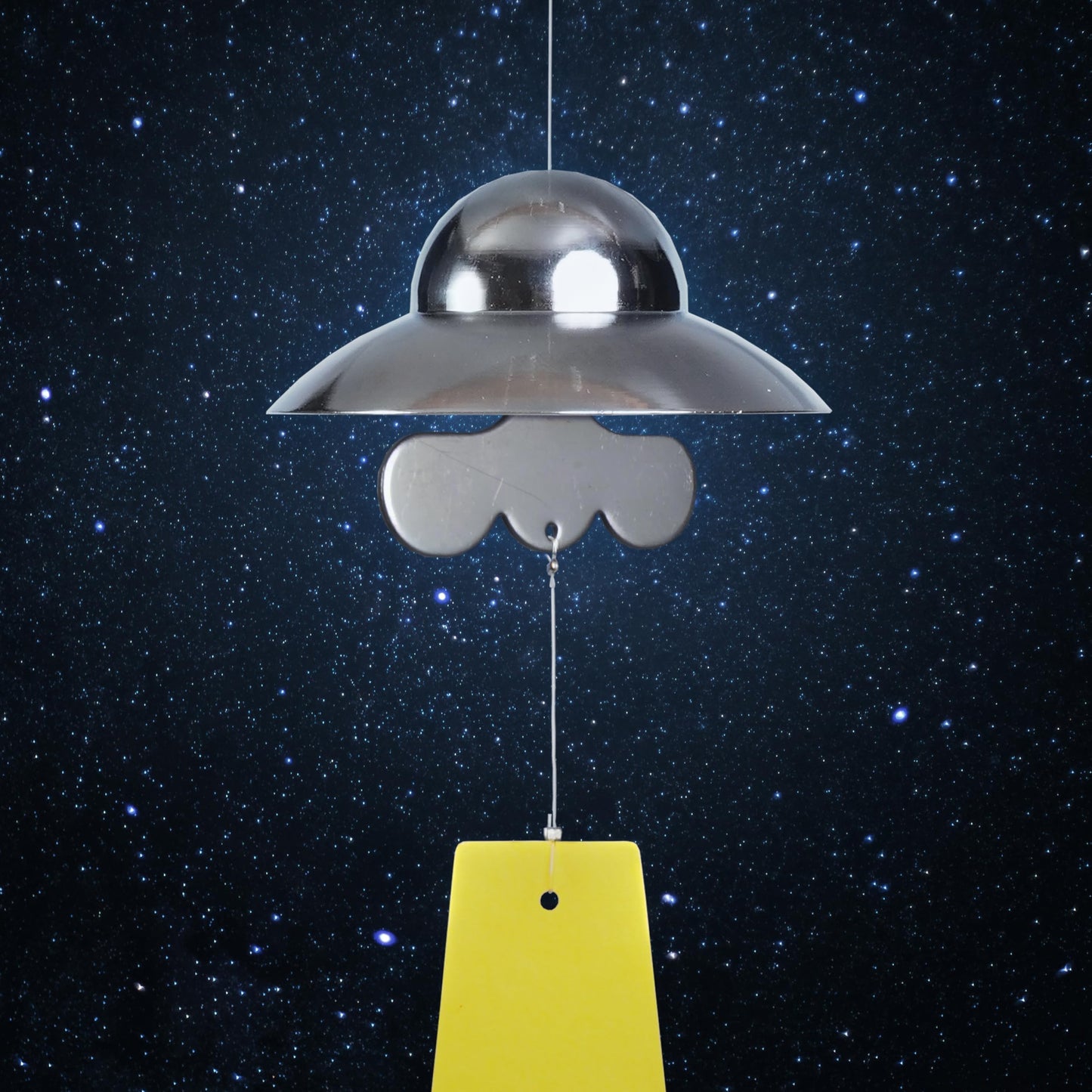 Funny Metal UFO Spaceship Wind Chime with Summoning Card Quirky Sci-Fi Hanging Decor for Bedroom & Study, Novelty Alien Gift for Teens & UFO Lovers, Unique Indoor Ornament (Farmer)
