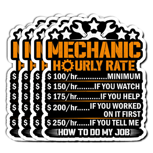 Pack 4PCS Mechanic Hourly Rate Stickers Funny Mechanical Waterproof Vinyl Decal Decor Laptop Phone Case Water Bottle Car Truck Bumper Scrapbook Gifts Birthday Christmas for Adults Men