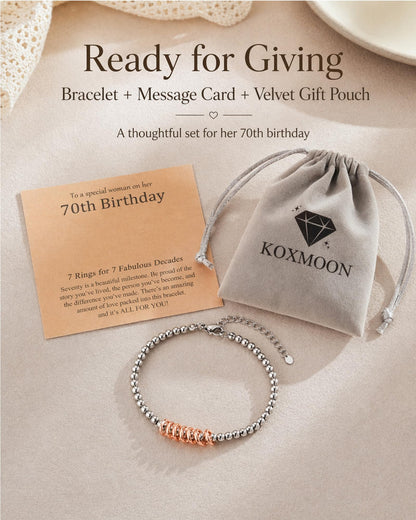 Classy 30th 40th 50th 60th 70th Birthday Gifts for Women Her, Inspirational Rose Gold Charm Bracelet Gifts for 30 50 60 Year Old Women Happy Birthday with Message Card