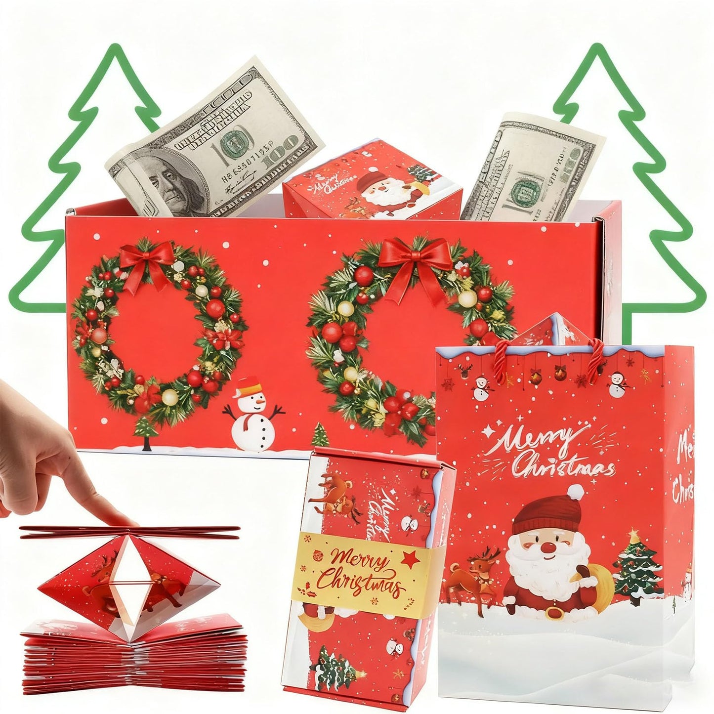 Surprise Gift Boxes for Money(18 Bounces), 2025 Newly Folding Pop-Up Explosion Box for Christmas Birthday Anniversary Valentine (Red)