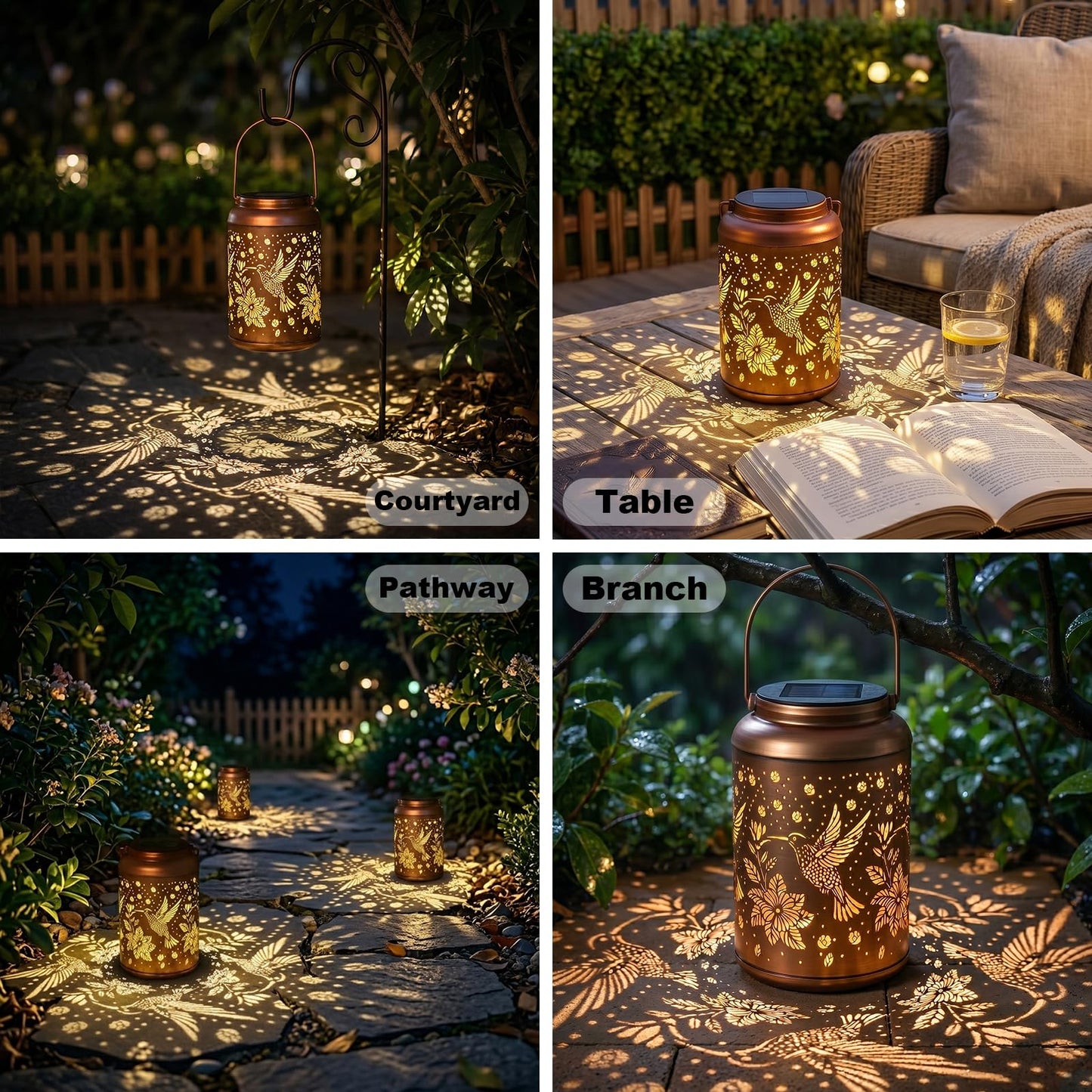 Birthday Day Gifts for Women, Garden Decor Hummingbird Solar Lanterns Outdoor Waterproof, Mothers Day Gifts for Mom Grandma, Hanging Solar Lights Outside Gardening Gifts