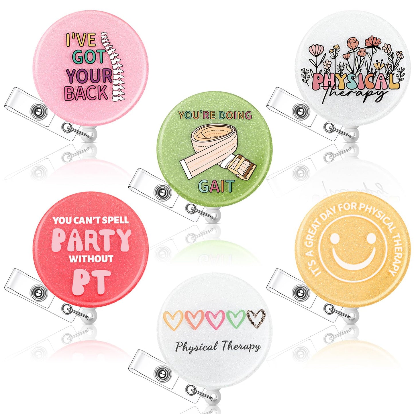 Hoteam 6 Pcs Physical Therapist Badge Reel Retractable with Alligator Clip Badge Holders for Healthcare Badge Reel Clip for Doctor Nurse Physical Therapist Assistant PT Appreciation Gifts