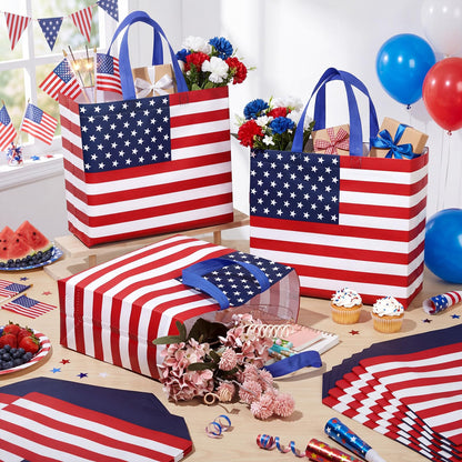 Abbylike 30 Pcs American Flag Gift Bag Large 4th of July Patriotic Shopping Bag with Stars and Stripes Reusable Non Woven Tote for Independence Day Birthday Party Supplies, 12.2 x 11.02 x 4.72 Inches