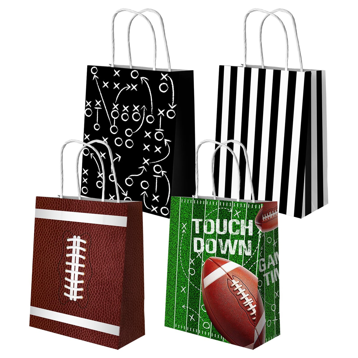 Juweked 12Pcs Football Gift Bags With Handle - Paper Goodie Bags for Snacks, Party Favors, Treats - Touchdown Game Time Party Decor