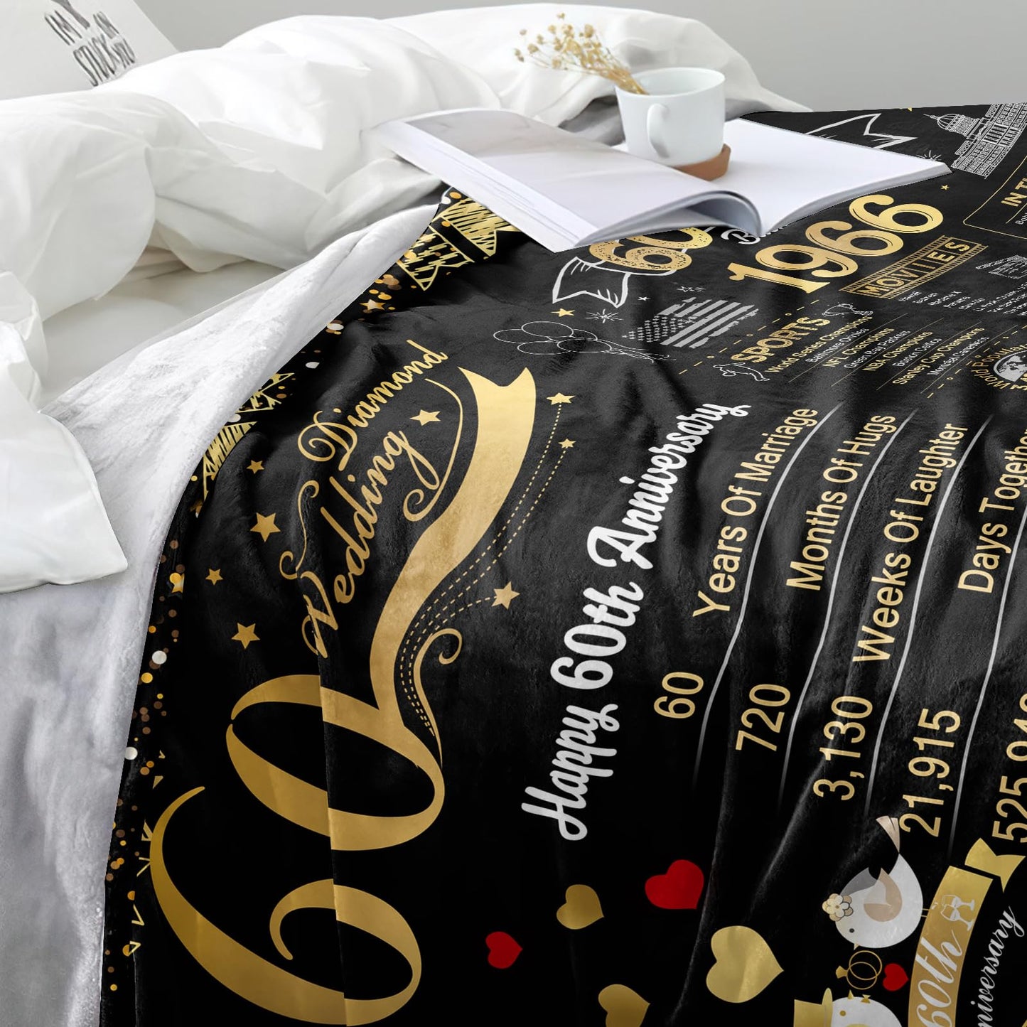 elseven 60th Anniversary Wedding Gift 60 Year Anniversary for Couples Wife Husband Best Anniversary Blanket Present Throw Blanket 50 x 60 Inch