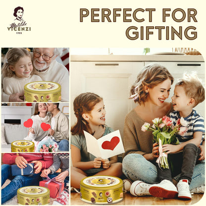 Matilde Vicenzi Minivoglie Butter Cookies Tin - Italian Pastry Assortment, Traditional Holiday Cookie Gift for Father's Day, Teacher Appreciation, Birthday - 500 g