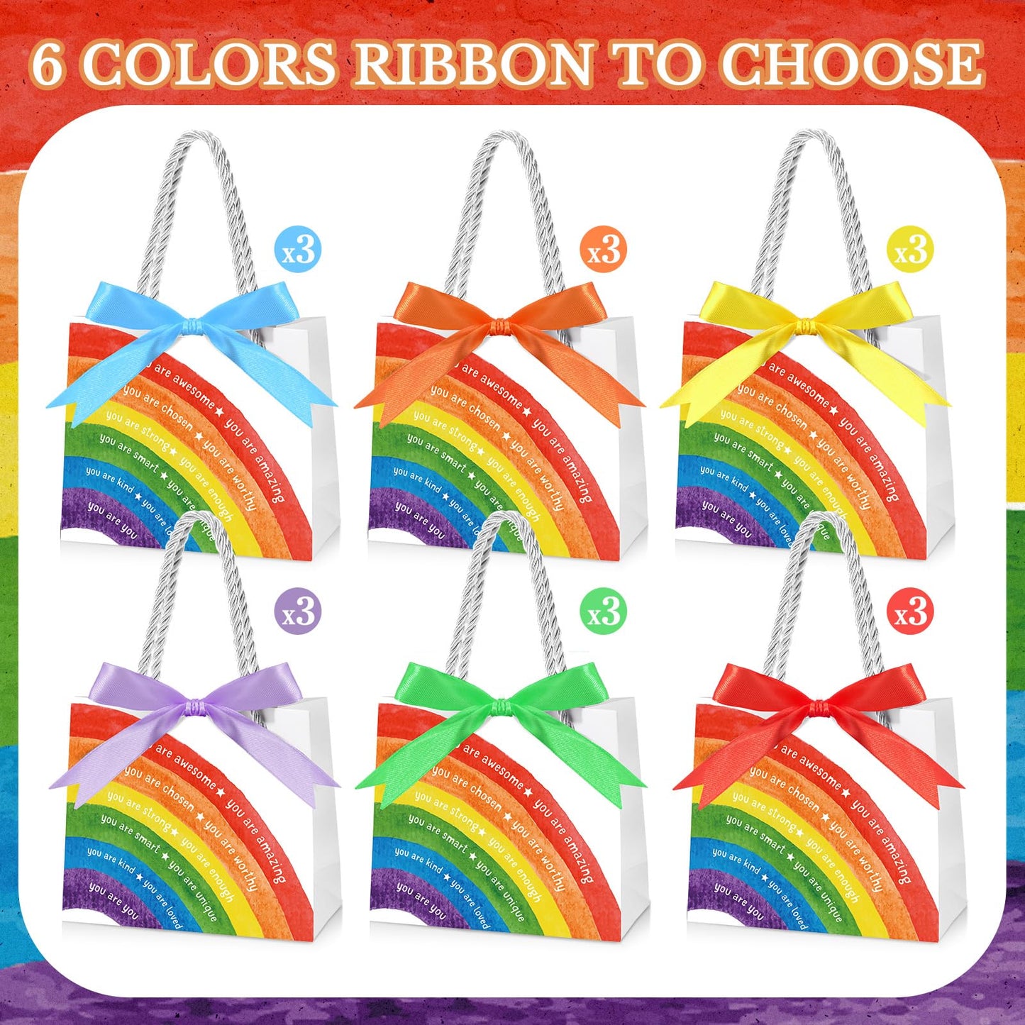 Kolldenn 18 Pack End of School Year Gift Bags for Students Rainbow Goodie Bags with Handles Ribbon Rainbow Inspiration Last Day of School Party Favors for Classroom from Teacher