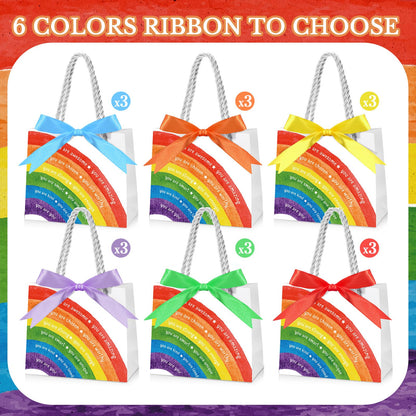 Kolldenn 18 Pack End of School Year Gift Bags for Students Rainbow Goodie Bags with Handles Ribbon Rainbow Inspiration Last Day of School Party Favors for Classroom from Teacher