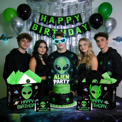 Allparty Alien Birthday Gift Bag Outer Space Gift Bag with Wrapping Paper Card Sticker Envelope UFO Theme Party Favors Decorations Gifts Presents for Alien Lovers Baby Shower Birthday