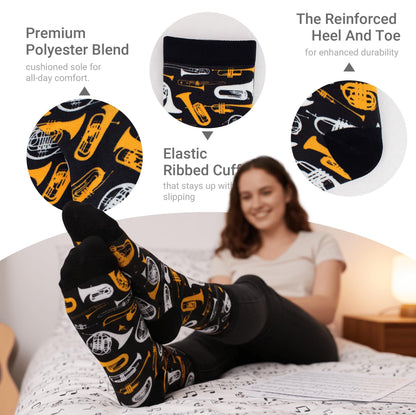 Music Instruments Socks for Men Women, Novelty Socks Gift for Musicians & Music Lovers