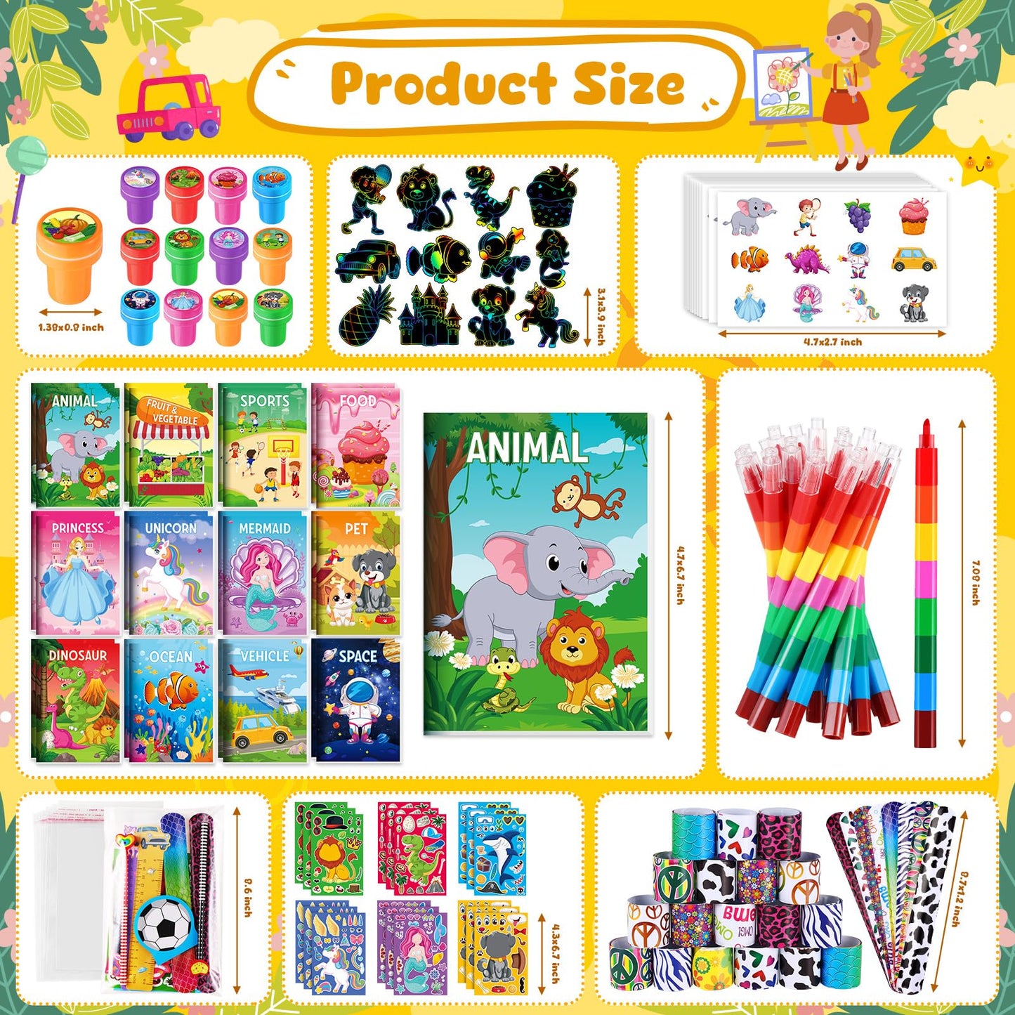 BenLouis 192Pcs Kids Party Favors Mini Coloring Books Crayon Slap Bracelets Stickers Set Bulk for Kids 4-8-12 Classroom Birthday Gifts Goodie Bags Pinata Stuffers School Rewards Crafts Supplies