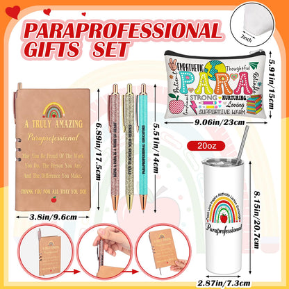 Patelai 6 Pcs Nurse Paraprofessional Gifts Teacher Thank You Gifts for Women 20oz Stainless Steel Tumbler Makeup Cosmetic Bag Pen Notebooks Gift for Nurse CNA Teacher Assistant