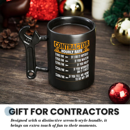 Contractor Gifts For Men, Him - Wrench Coffee Mug - Gift for Contractor - 13.5oz/400ml Funny Ceramic Mug - Hourly Time