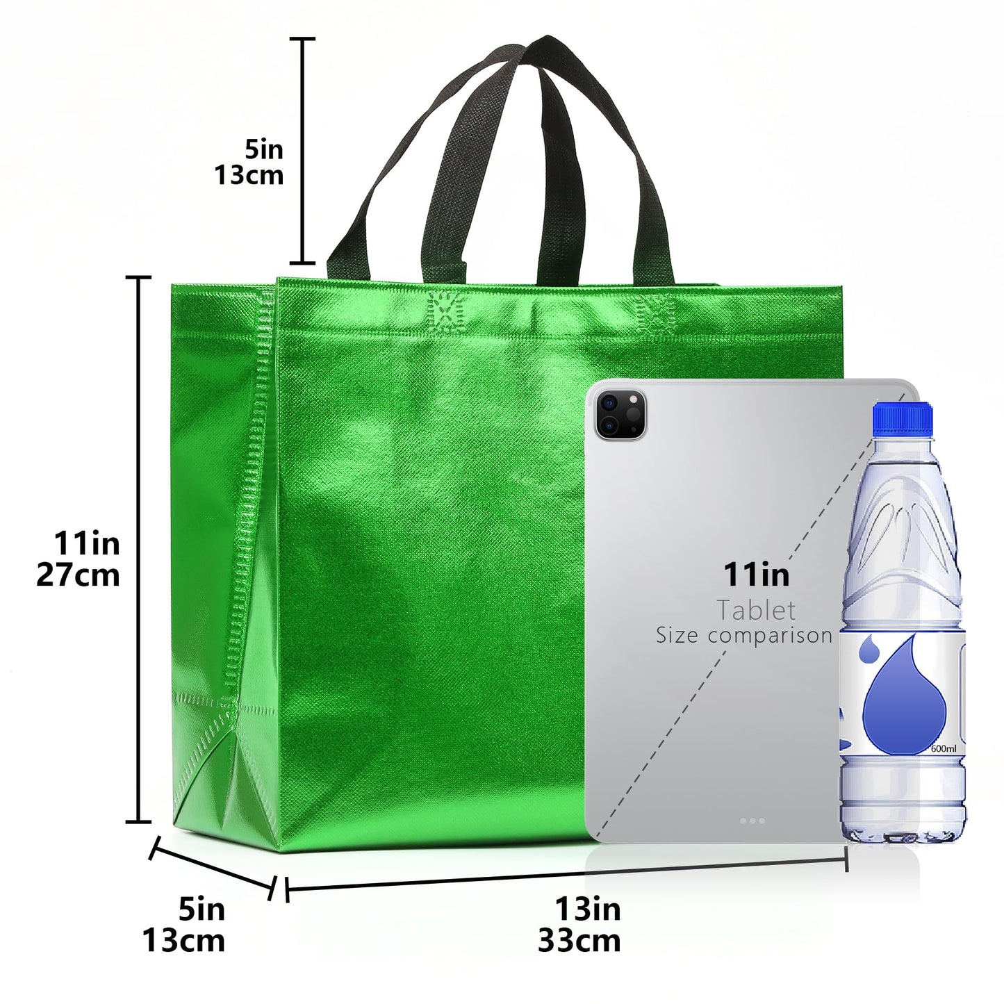 KeerxunBag 12Pcs Reusable Gift Bags（Includes Tissue Paper） Gift bag with handle Birthdays Parties Holidays Weddings Medium 13x5x11in Green Gift Bags