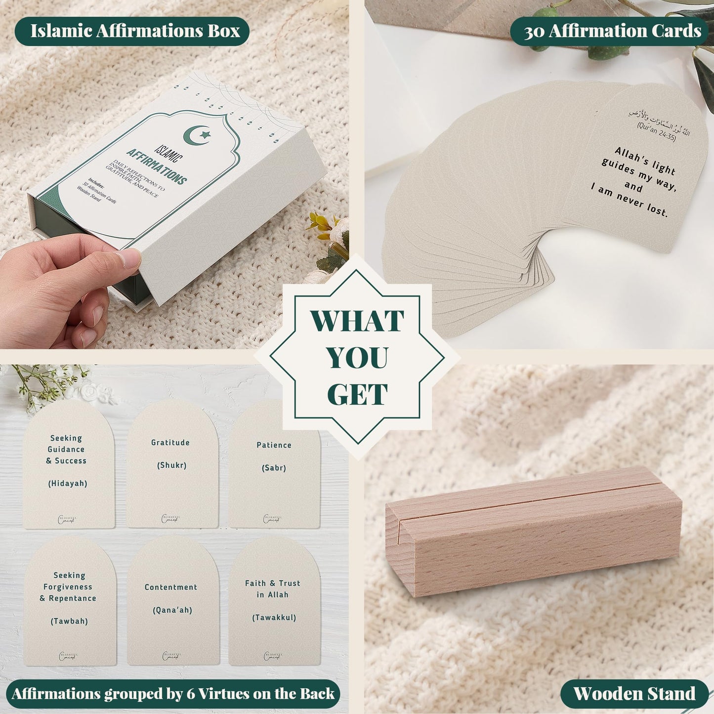 Islamic Affirmation Cards Set of 30, Magnetic Box & Stand - Ideal for Ramadan Gifts, Eid Gifts, Islamic Gifts, Eid Decorations for Home, Eid Mubarak Decorations, Positive Affirmations Cards, Muslim