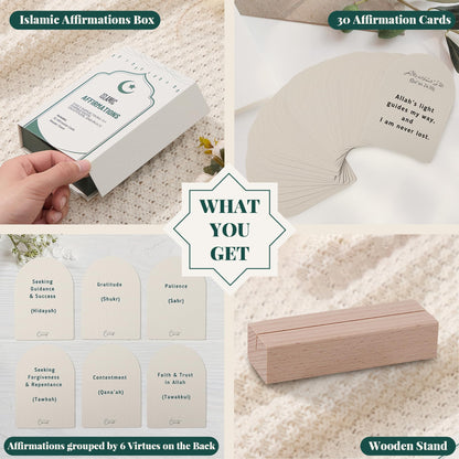 Islamic Affirmation Cards Set of 30, Magnetic Box & Stand - Ideal for Ramadan Gifts, Eid Gifts, Islamic Gifts, Eid Decorations for Home, Eid Mubarak Decorations, Positive Affirmations Cards, Muslim