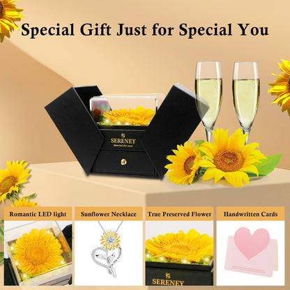 Sereney Preserved Sunflower Gifts for Women, Sunflower Necklace You are My Sunshine as Christmas Day Gift for Her, Silver Necklace Anniversary Birthday Gifts for Wife Daughter Girlfriend