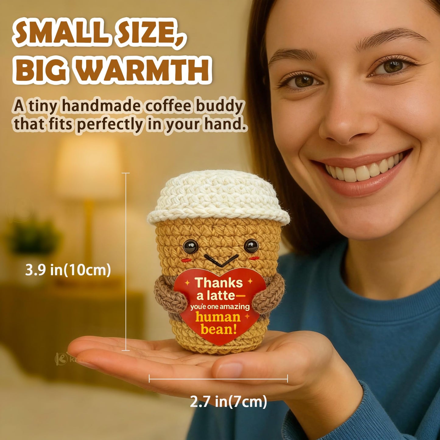 Thank You & Appreciation Gift for Women Men, Coworkers, Teachers, Friends – Cute Handmade Crochet “Thanks a Latte” Coffee Cup Plush for Coffee Lovers