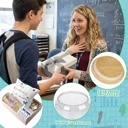 Remerry 7 Pcs Math Teacher Appreciation Gifts Include 16 oz Glass Cup Cosmetic Bag Socks Keychain Bracelet Card and Gift Box Ideas Thank You Basket for Math Teacher from Students