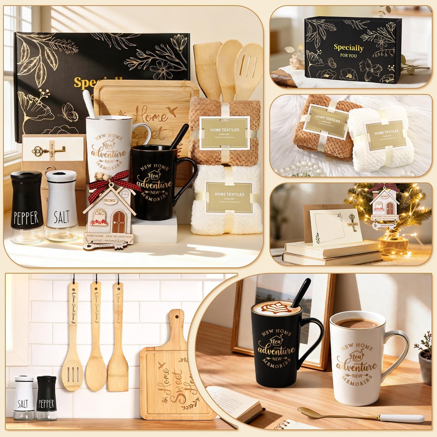 Maustic House Warming Gifts New Home, 14 Pcs New House Gift Basket, Housewarming Present for Homeowners Couples Women, Closing Gifts for Home Buyers