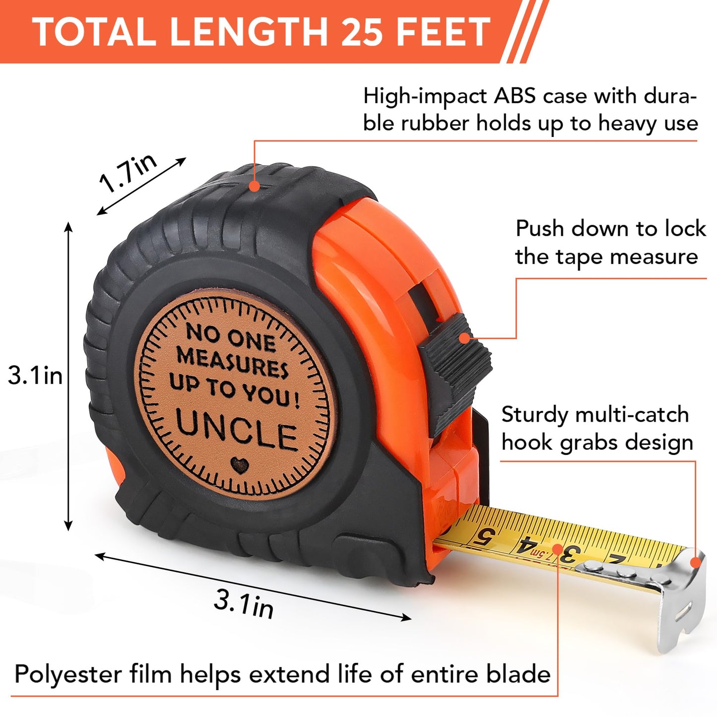 Fathers Day Uncle Gifts from Niece Nephew, Uncle Birthday Gifts, Best Uncle Ever Gifts, Promoted to Favorite New Uncle Announcement Gifts, Genuine Leather Engraved 25 FT Tape Measure Useful Tools