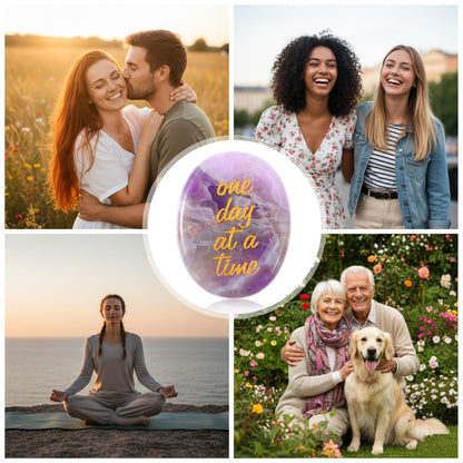 Amethyst Healing Crystal One Day at A Time Inspirational Thinking of You Gifts for Anxiety Relief and Encouragement for Women and Men