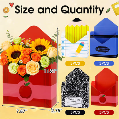 12 Pcs Back to School Gift Boxes Teacher Gift Boxes Florist Bouquet Envelope Box Paper School Teachers Envelope Gift Box,Teacher Appreciation Gifts Floral Boxes Flower Bouquet Packaging Party Favors