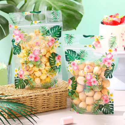 Teenyyou 60 Pcs Hawaiian Luau Party Gift Bags Summer Tropical Palm Leaves Hibiscus Sealing Bags for Candy Treat Goodie Cookie Gift Wrapping Hawaii Aloha Themed Party Favors Supplies
