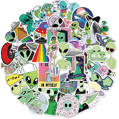 50 PCS Alien Sticker UFO Stickers for Teen, Vinyl Water Bottles Waterproof Sticker for Laptop Guitar Scrapbook Skateboard Stickers (Alien)