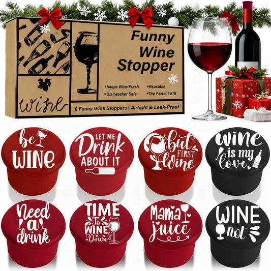 8 Pack Funny Wine Stoppers - Wine Gifts for Wine Lovers, Airtight Food-Grade Silicone Bottle Stoppers to Keep Wine Fresh, Novelty Christmas Gifts for Men, Women, Mom, Wife