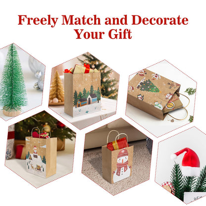 CHARMGIFTBOX Christmas Gift Bags, 24-Pack Kraft Paper Gift Bags with Handles, 12 Large 13” & 12 Medium 9” Assortment for Holiday Party Favors, Gift Wrapping, Xmas Decor