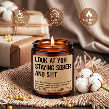 LEADO Scented Candle, Sober Gifts, Sobriety Gifts for Women, Men - Recovering, 1 Year Sober, 2 Year Sobriety Presents - Funny Proud of You, Anniversary, Recovery, Birthday Present for Her, Him