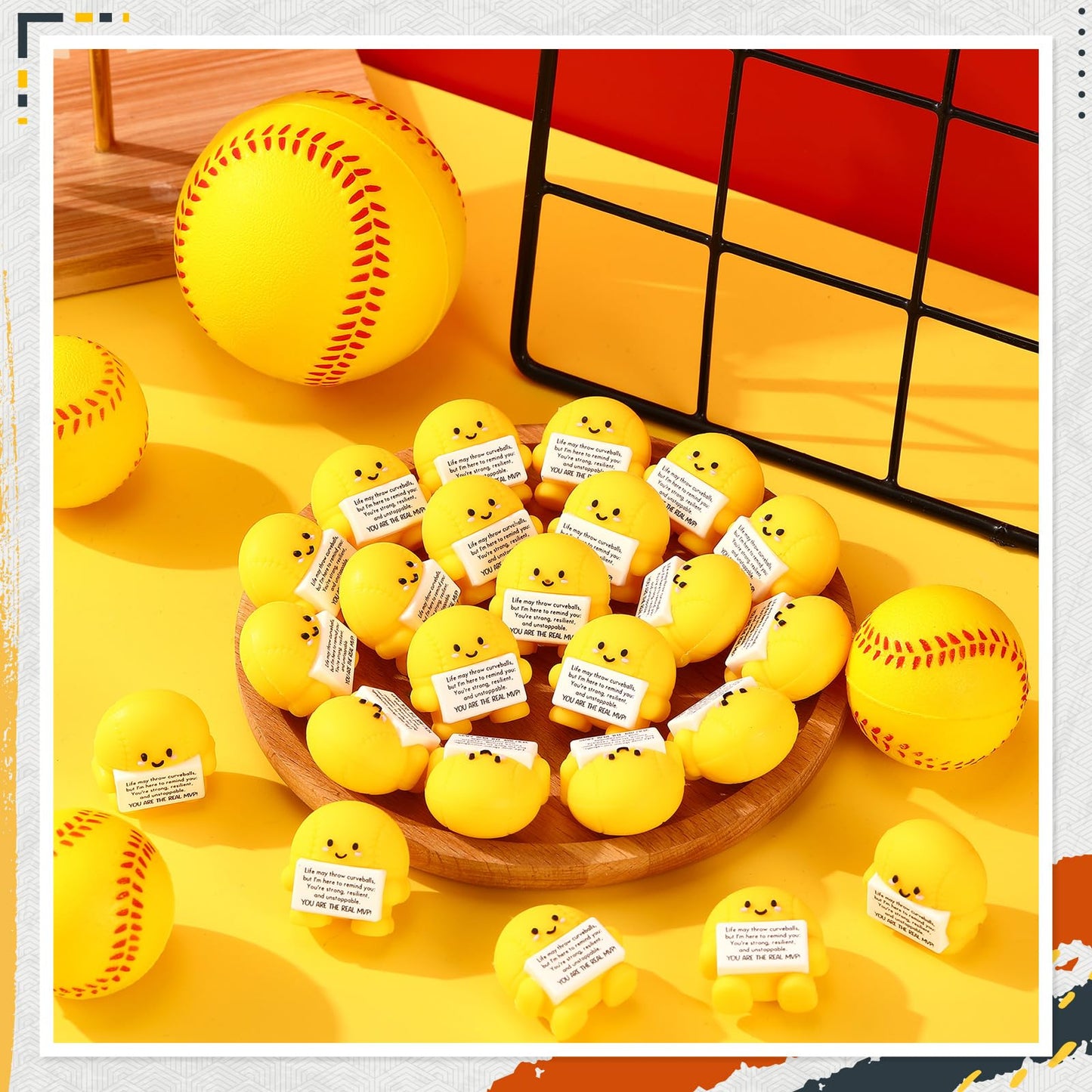 Skylety 24 Pcs Mini Graduation Softball Party Favors Softball Team Gifts Bulk Positive Soft Ball Desktop & Tabletop Decorative Emotional Positive Gift for Team Men Women Birthday Party Favors