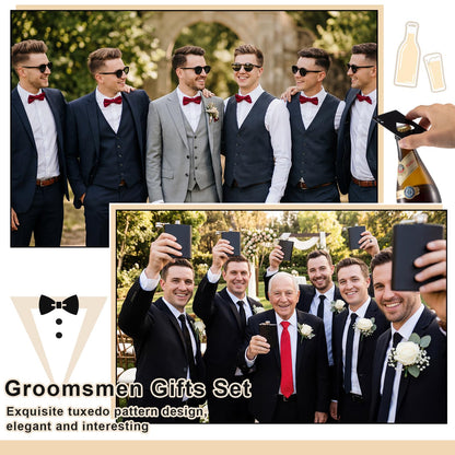 Suclain 60 Pcs Groomsmen Proposal Gift 6 Leather Toiletry Bag 6 Card Bag 6 Manicure Set 6 Stainless Steel Hip Flask Set 6 Poker Bottle Opener 6 Sunglasses 6 Knifes 6 Groomsmen Gift Bags