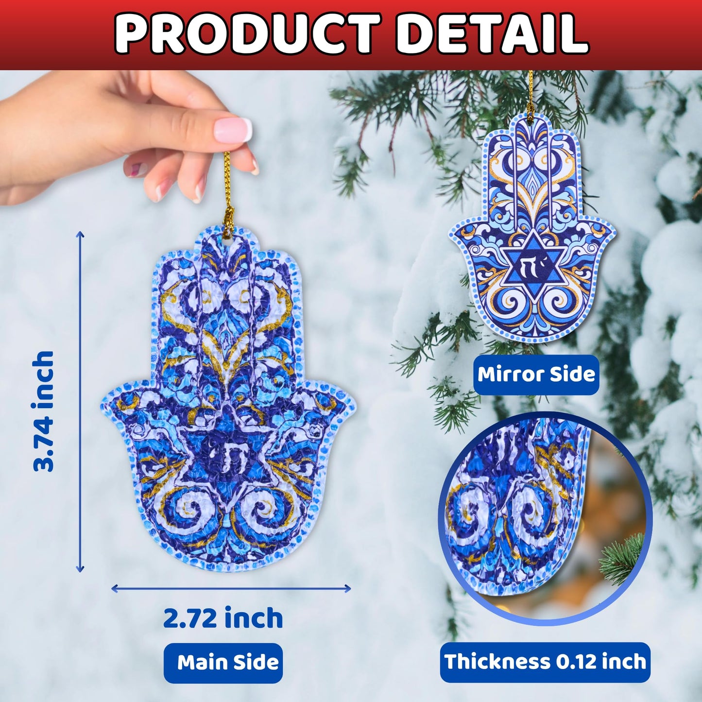Hamsa Hand Ornament Judaica Gift Jewish Art Star of David Hanukkah Decorations Hamsa Wall Decor Hanukkah Gifts Ornament Car Christmas Decoration Accessory