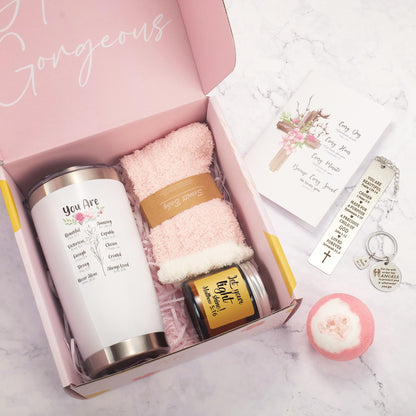 Christian Gifts For Women, Religious Gift, Christian Mothers Day Gifts For Women Faith, Birthday & Inspirational Spiritual Present For Mom, Bestie, Bff, Sister With Spa Set, Tumbler, Candle, Socks