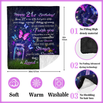 Ryubein 21st Birthday Gifts Blanket 50" X 60", 21st Birthday Gift for Her, 21 Year Old Birthday Gift for Her, Gifts for 21st Birthday Female, Gift for 21 Year Old Female, 21st Birthday Decorations