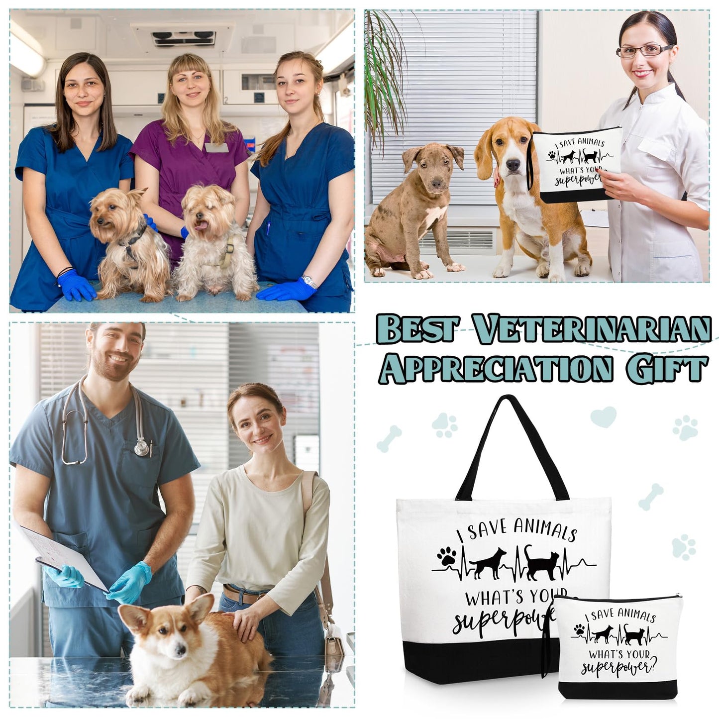 Paterr Vet Tech Appreciation Gifts Tote Bags Canvas Makeup Bag Veterinary Thank You Gift for Veterinarian Pet Lover Assistant