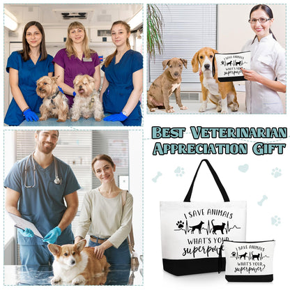 Paterr Vet Tech Appreciation Gifts Tote Bags Canvas Makeup Bag Veterinary Thank You Gift for Veterinarian Pet Lover Assistant