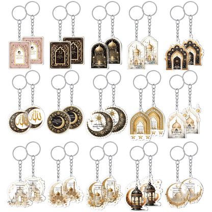 Liliaafar 30 Pcs Islamic Keychain Gifts Bulk Acrylic Muslim Keychain Ramadan Eid Gifts Bulk Stars Moon Rosary Religious Party Favors for Ramadan Hajj Wedding(30 Pcs,Attractive)