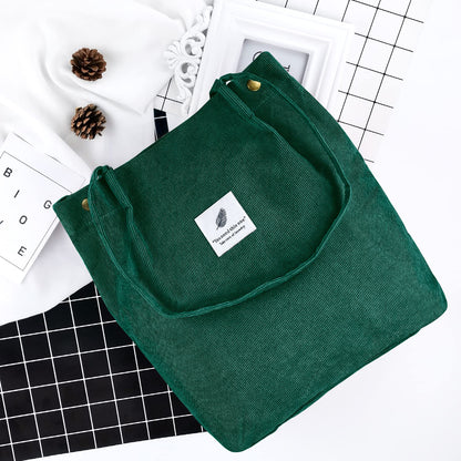 Ayieyill Corduroy Tote Bag for Women Canvas Shoulder Cord Purse with Inner Pocket