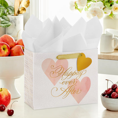 Hallmark 7" Medium Horizontal Gift Bag with Tissue Paper (Happy Ever After) for Weddings, Engagements, Bridal Showers
