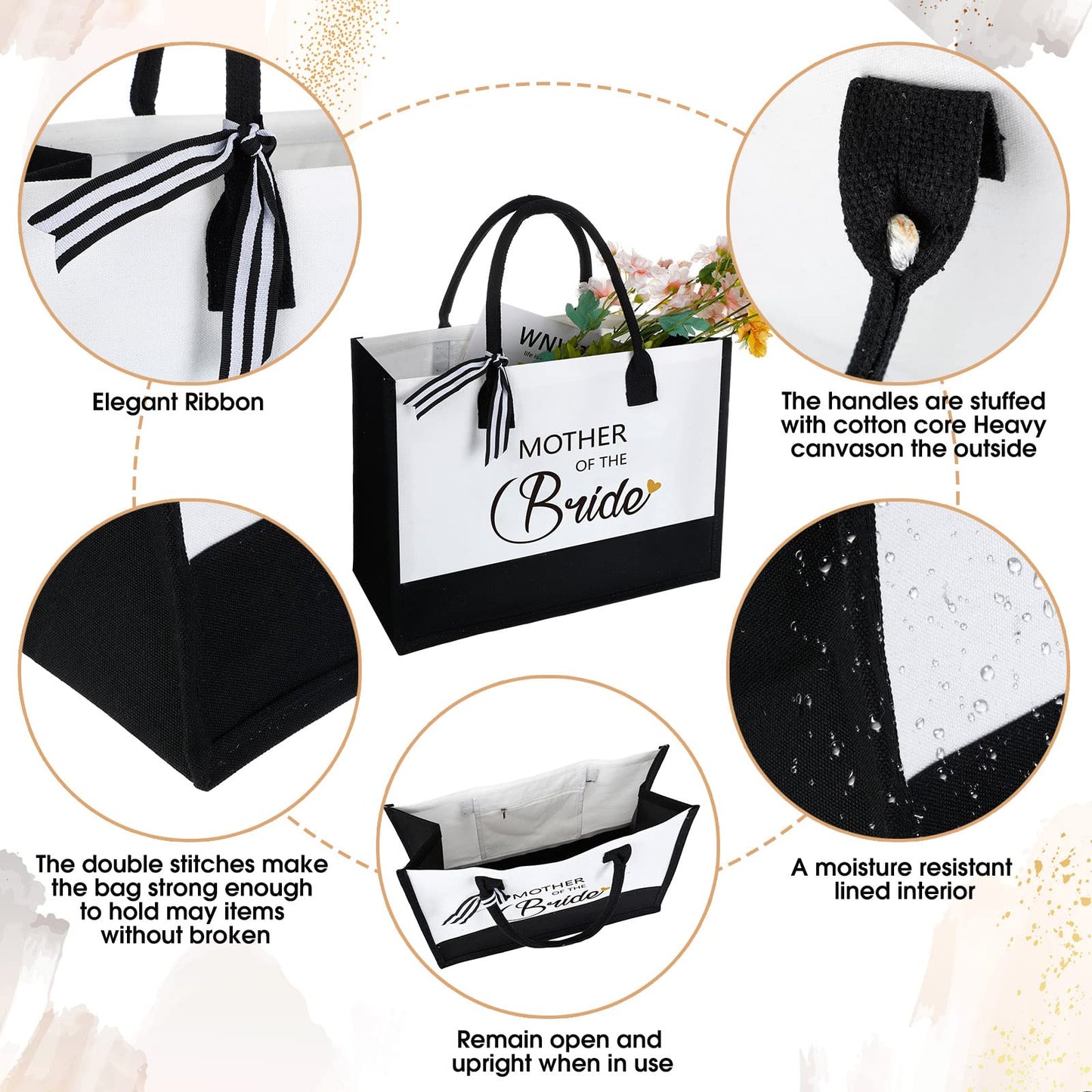Aoriher 2 Pcs Mother of Bride and Groom Gift Set Canvas Tote Bag Bridal Shower Gifts for Mother of The Groom Bride for Wedding Bachelorette Engagement