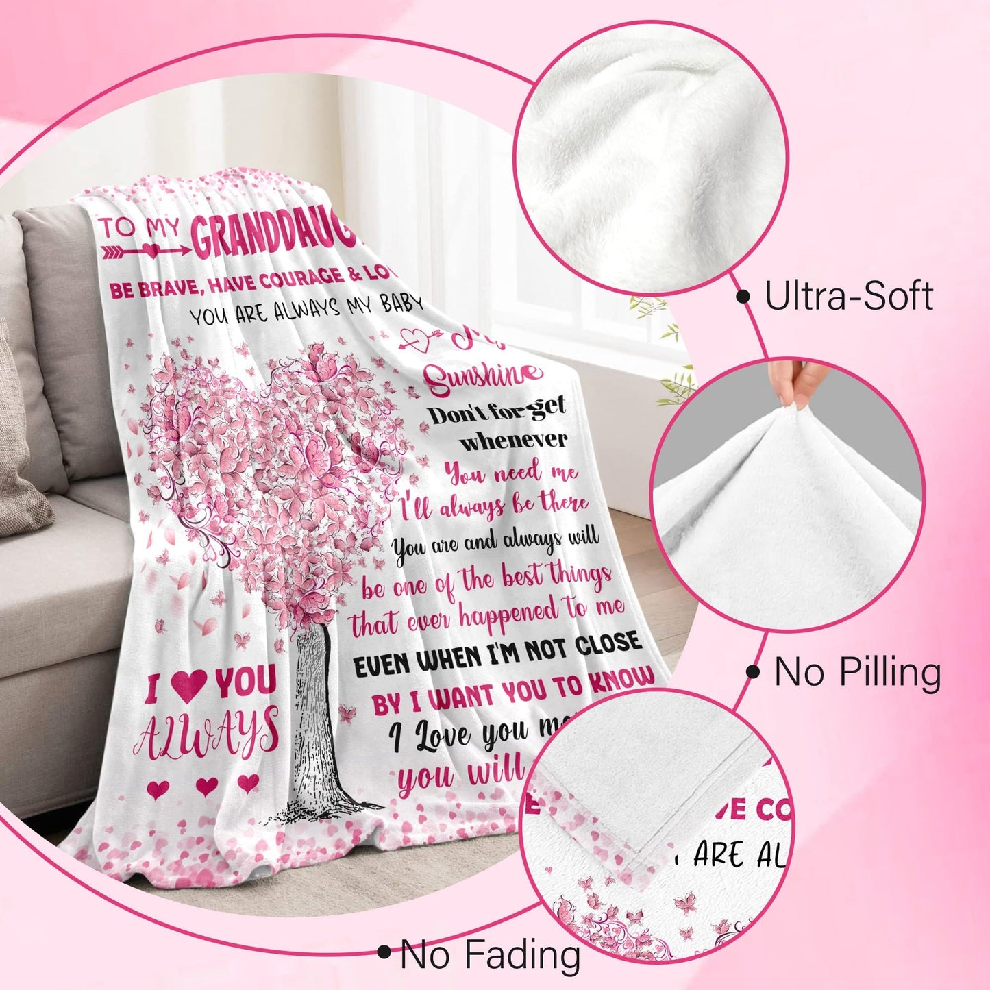 BAOERN Granddaughter Gifts from Grandma Grandpa - Granddaughters Birthday Gifts - Gift for Teen Girls & Kids - Christmas Graduation Present for Granddaughter - to My Granddaughters Blanket 50"x60"